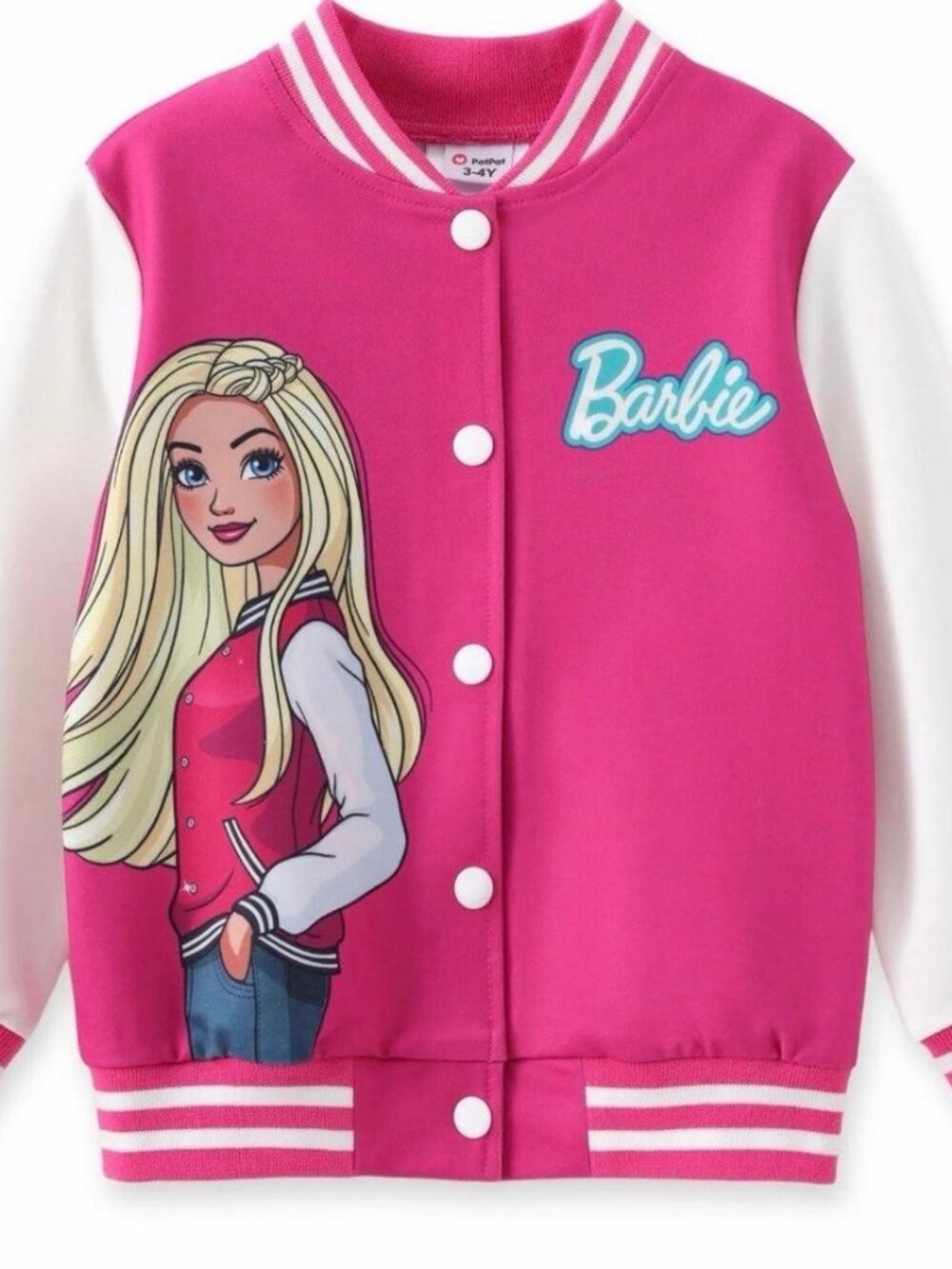 PatPat Barbie Girls Bomber Jacket Pink Rose Colorblock 5-6Y